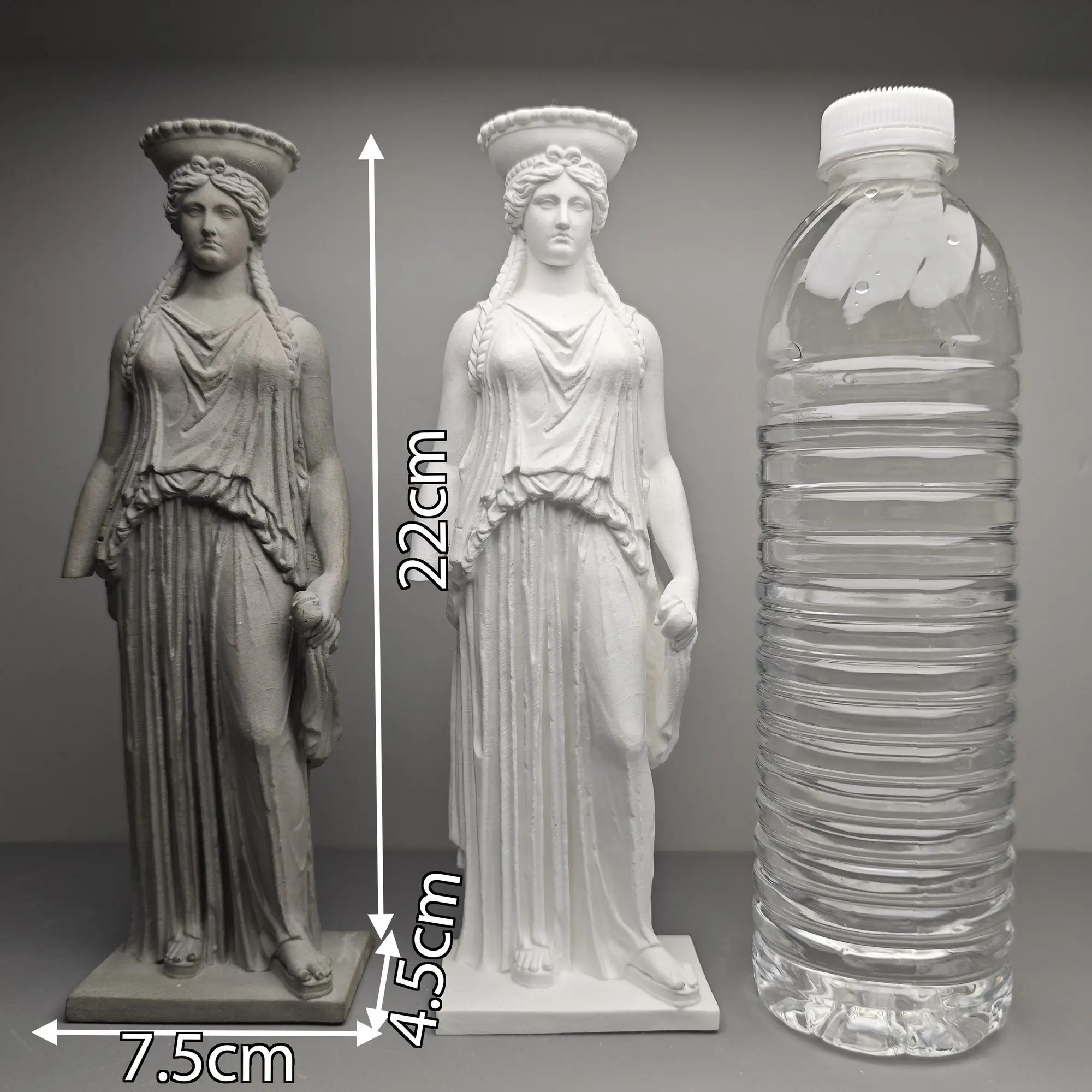 Cement of Greek temple caryatids, damaged Roman columns, plants, ancient Greek models, cement