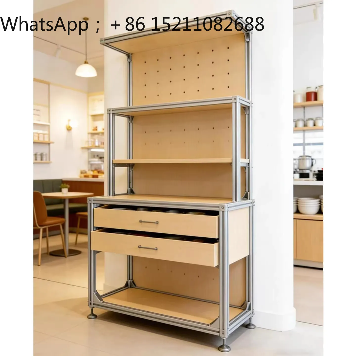 LLY aluminum alloy multi-layer display cabinet commercial shelf side cabinet with drawers product display storage shelf