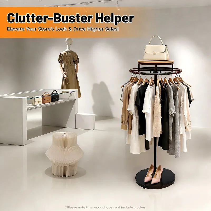 Clothing Display Rack Black 360° Rotatable Round Rack Floor Standing Clothing Hanger for Clothing Store Boutique