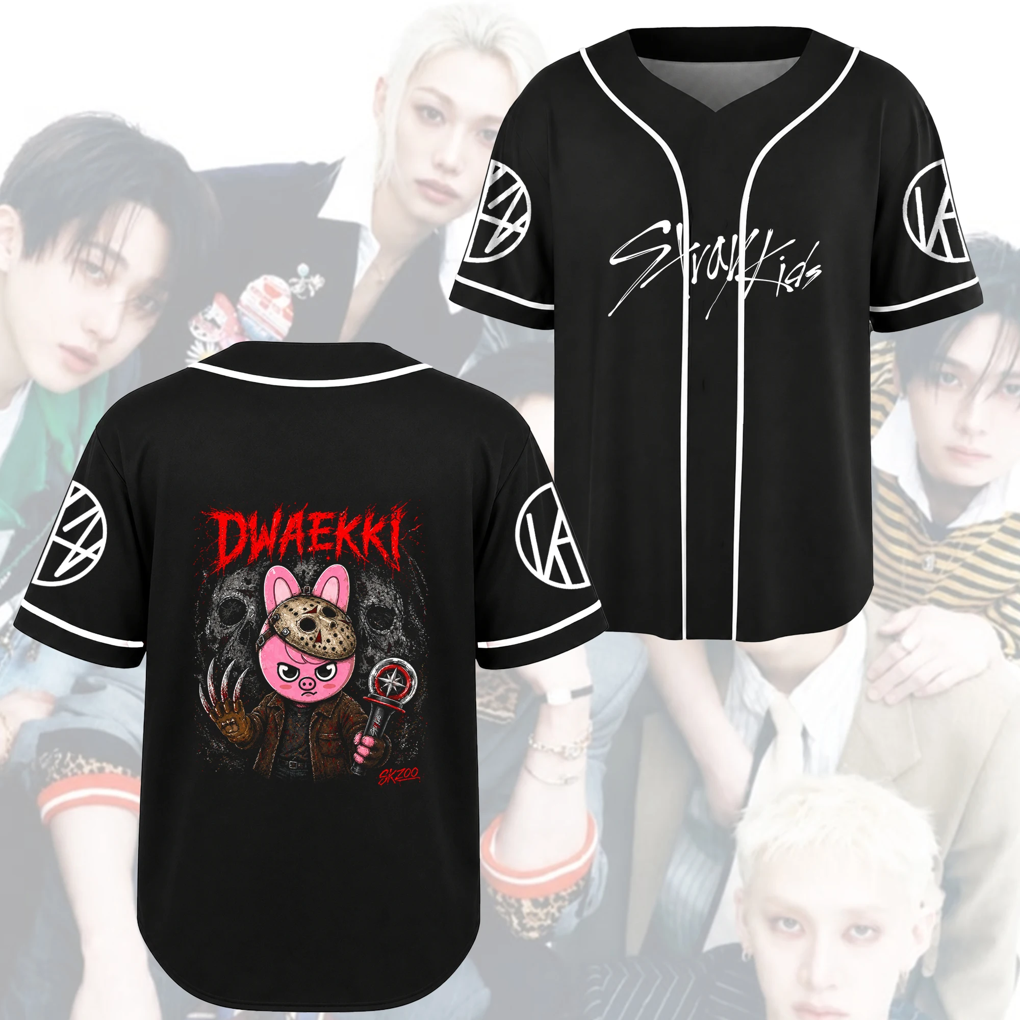 Chilling Stray Kids Halloween Baseball Jersey SKZOO Kpop Gift for Fans Family Matching Clothing Fashion Leisure Street T-shirt