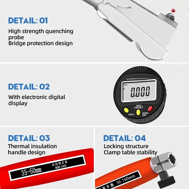 High-Precision Inner Diameter Measurement 10-18mm 0.001mm Digital Inner Diameter Dial Gauge Cylinder Gauge Dial Indicator Gauge