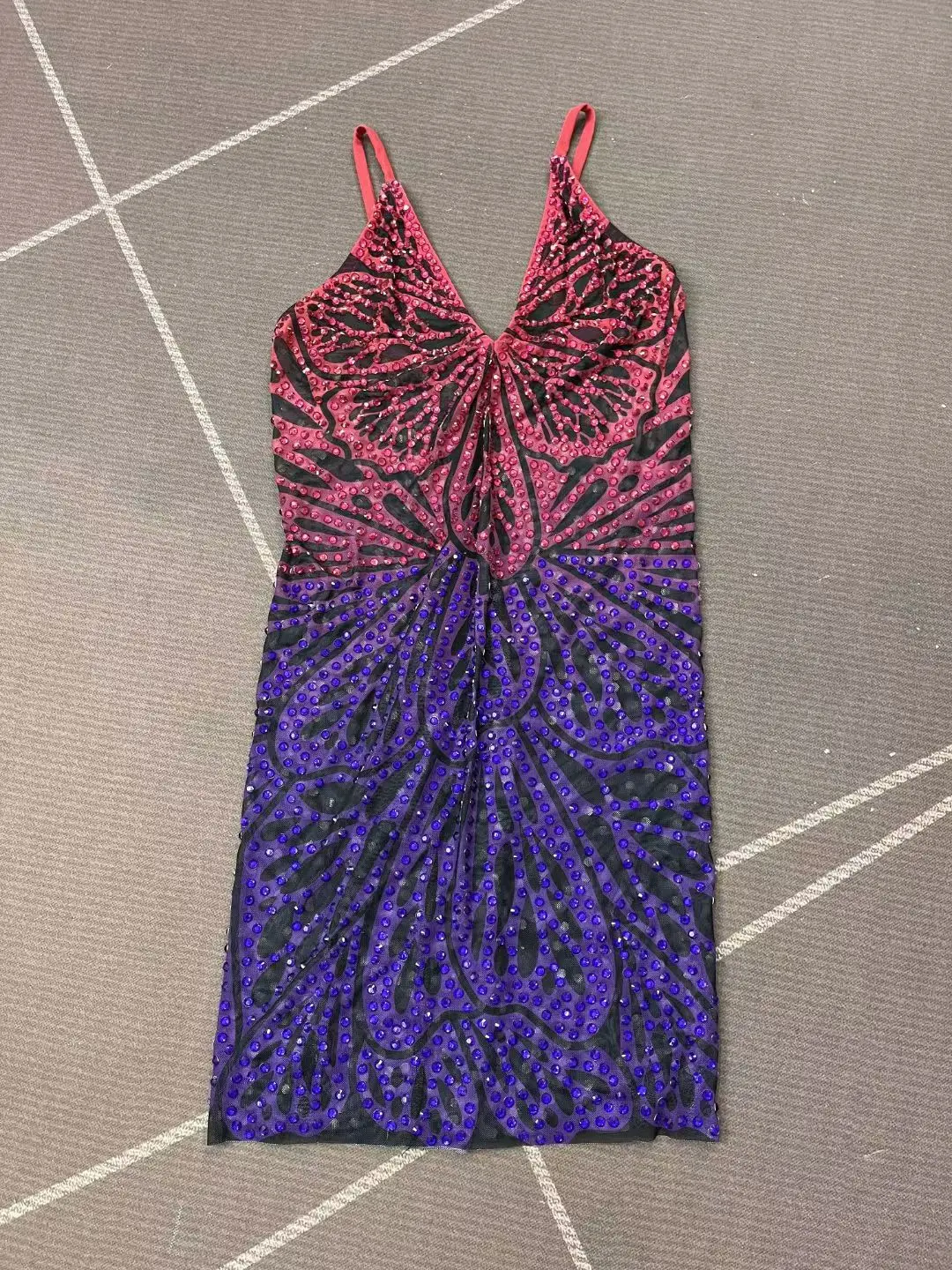 Huandie Sharon سعيد فساتين السهرة مثير شريط حزام منظور شبكة AB الماس أداء زي حفلة موسيقية كوكتيل رداء حفلات #1