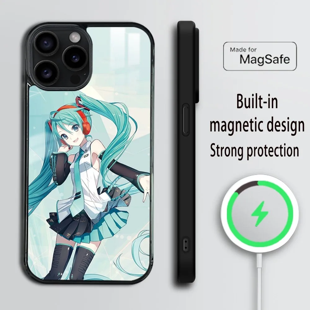 Anime Cute H-Hatsune Miku Phone Case For iPhone 16 15 14 13 12 11 Pro Max Plus Mini Magsafe Mirror Wireless Magnetic Cover