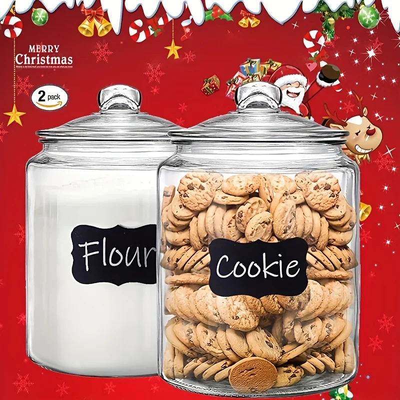 2pcs Glass Pantry Jar with Clamshell Lid for Pantry And Kitchen Countertops - Hand Washed, Reusable Round Container for Biscuits, Candy, Pasta - 1 Set Of 2pcs view 5