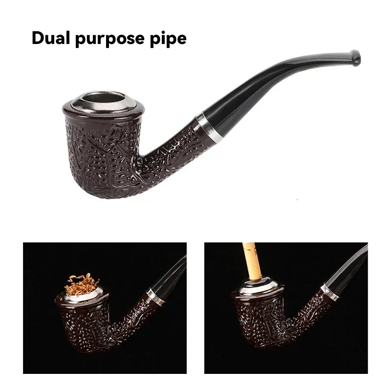 

Double Purpose Cigarette Tobacco Pipe Resin Carved Bent Filter Pipe Hemp Bump Iron Pot Cigarette Holder Handmade Smoking Pipe