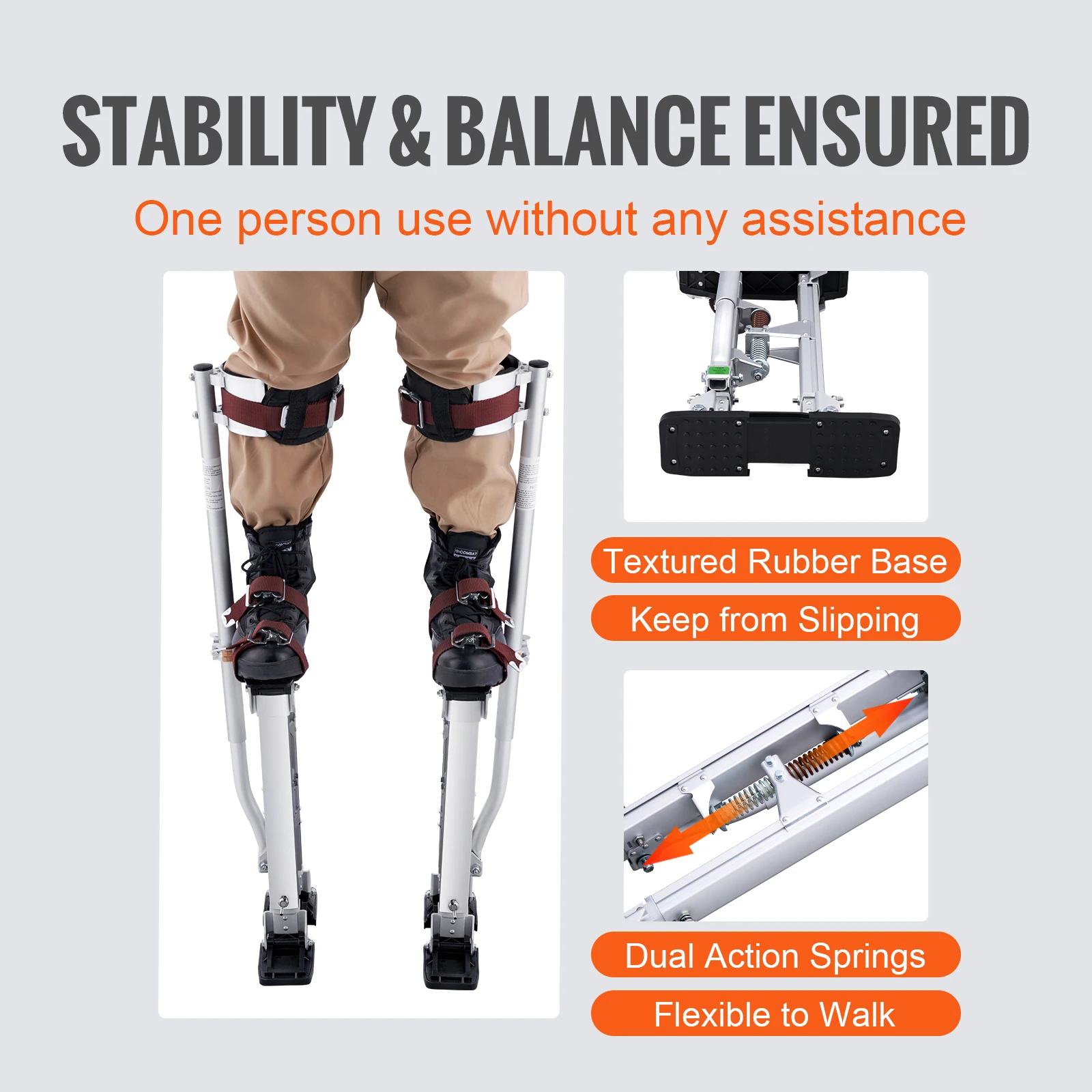 VEVOR Drywall Stilts 18\'\'-30\'\'/36\'\'-50\'\' Adjustable Aluminum Tool Stilts with Protective Knee Pads Non-Slip Work Stilts for Home