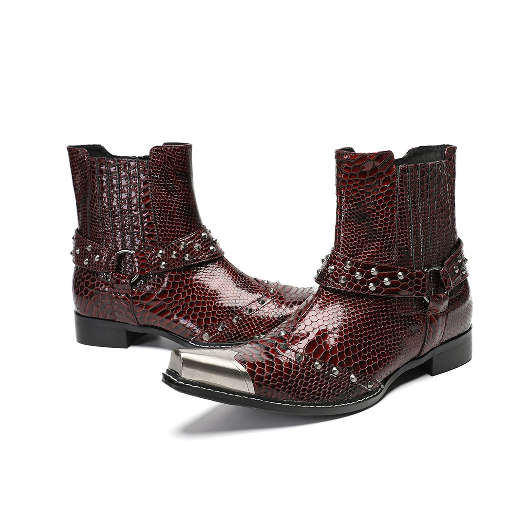 

Botas Winter Men Rivets Genuine Leather Motorcycle Cowboy Short Boots Plus Size Male Pointed Toe Club Party Ankle Boots Shoes