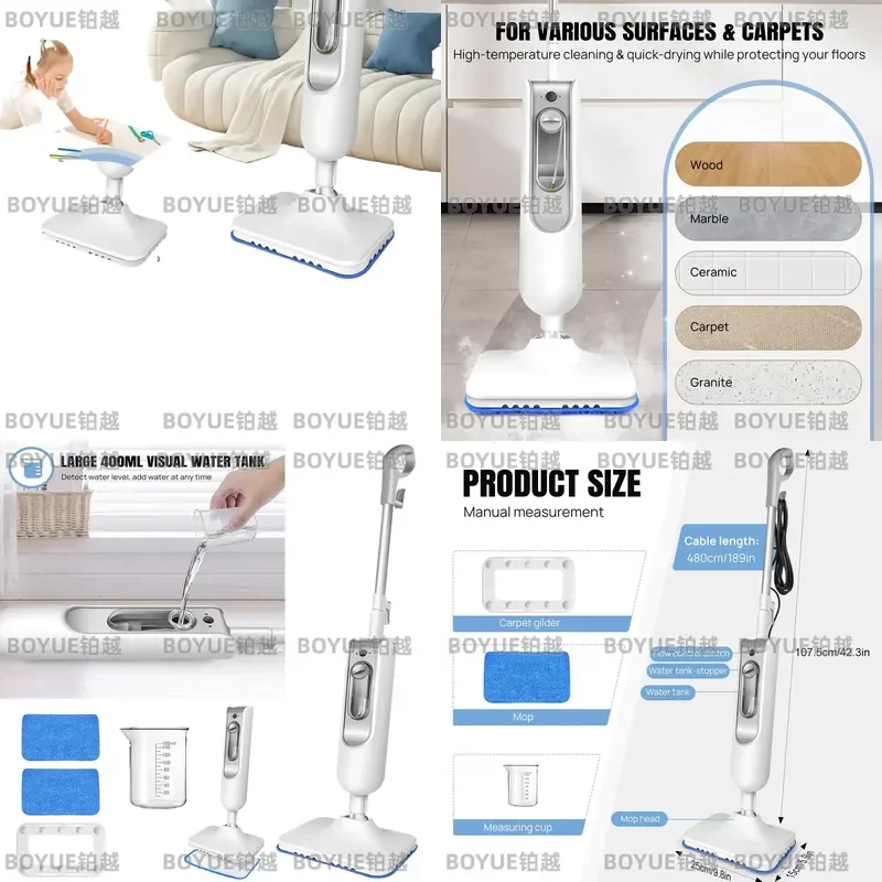 1500W Steam Mop Detachable Floor Cleaner for Hardwood Laminate Carpet with 2 Washable Pads 400ml Tank Powerful Home Steaming
