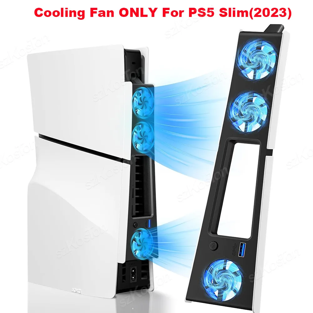 

Охлаждающий вентилятор для PS5 Slim Digital/Discs Edition, тихий, высокая эффективность, с 3 вентиляторами/портами USB 3.0 для PS5 Slim Fan Cooler Station