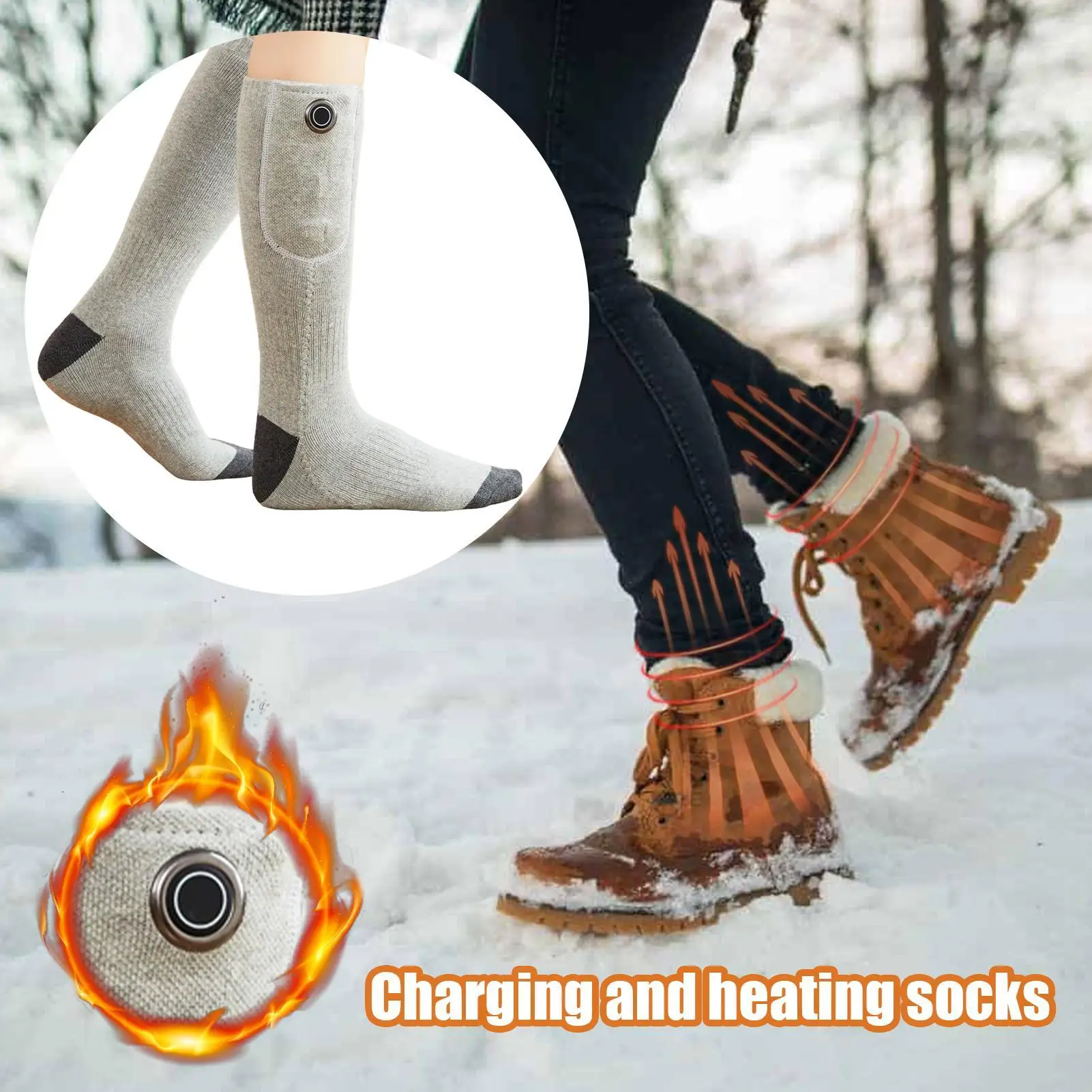 جوارب ساخنة 3 أوضاع قابلة للتعديل من القطن، جورب تسخين كهربائي قابل لإعادة الشحن للعمل والسفر والصيد والتزلج والمشي لمسافات طويلة