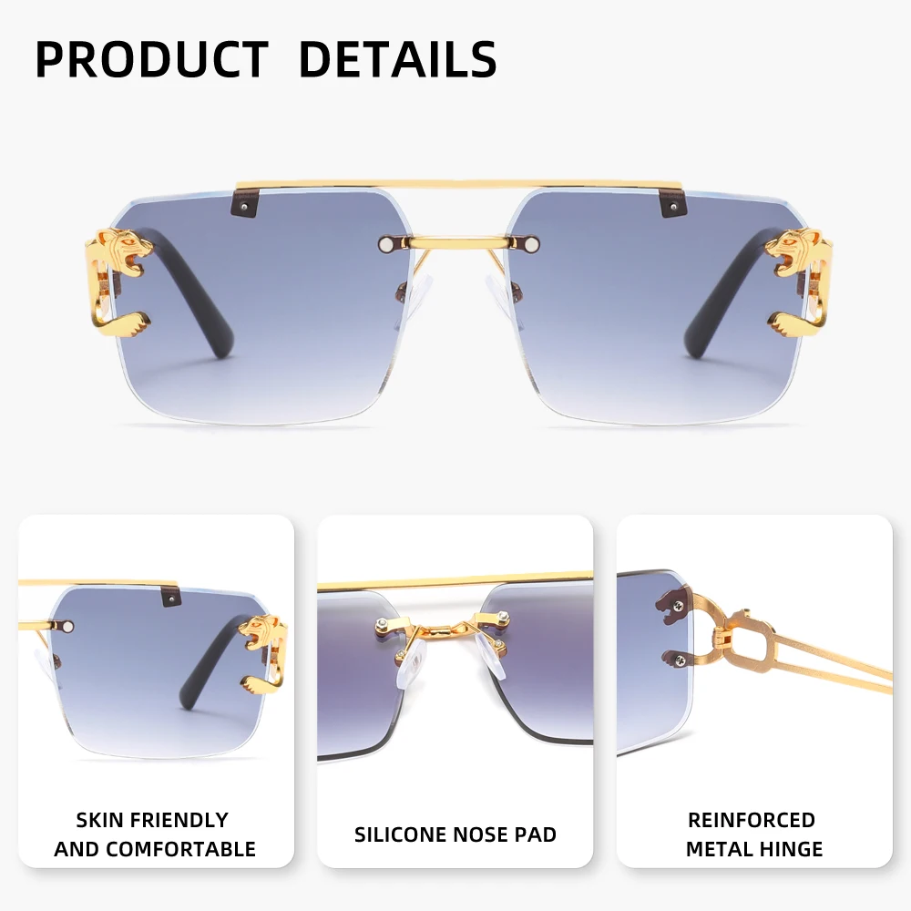 Vintage-Sonnenbrille im trendigen Stil, rechteckig, modische Sonnenbrille, UV400, randloses Design – Detail 1