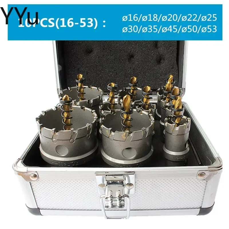 custom for 16-53mm TCT Hole Saw Drill Bit Set Alloy Carbide Cobalt Cutter for Stainless Steel Plate Iron Metal Drilling Tools
