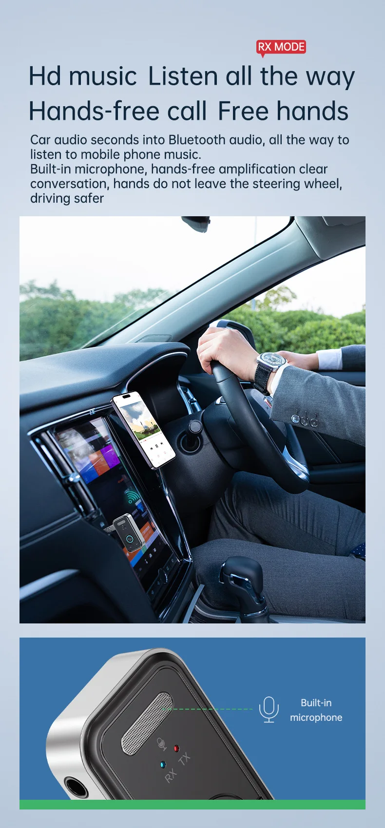 Bluetooth 5.3 Adapter Sender Empfänger Kabelloser Audio-Adapter für Auto Musik Kopfhörer Lautsprecher AUX Audio-Adapter mit 3,5mm Anschluss – Detail 10