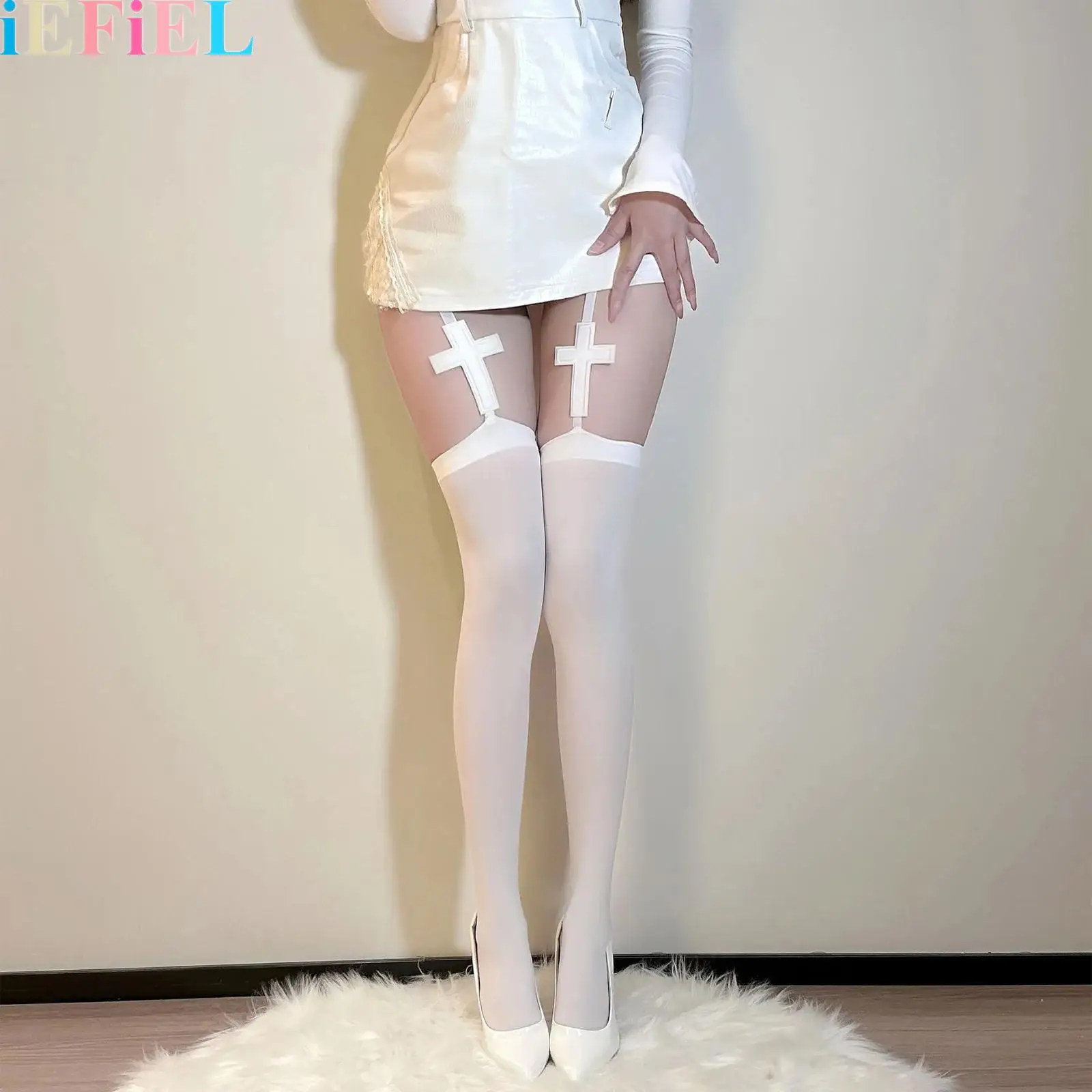 

Gothic Thigh High Stockings Unique Design Thin Sheer Suspender Tights Garter Belt Stockings for Women