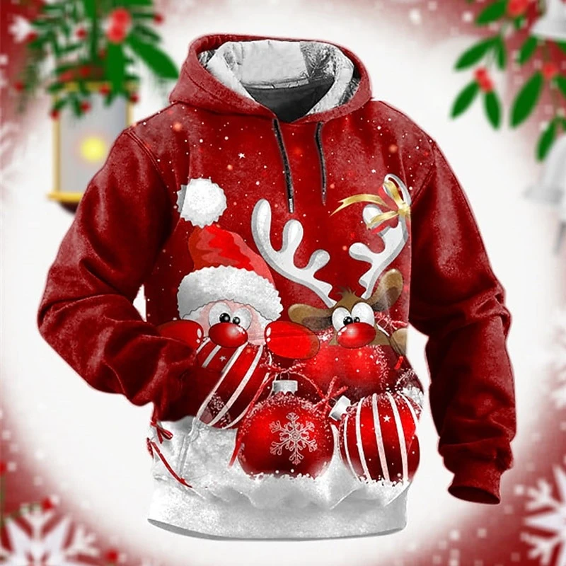 Noel Teması Hoodie Erkek Giyim Uzun Kollu Kazak Çirkin Kazak 3D Baskı Zencefilli Kurabiye Ağacı Işıkları Komik Moda Kapüşonlular