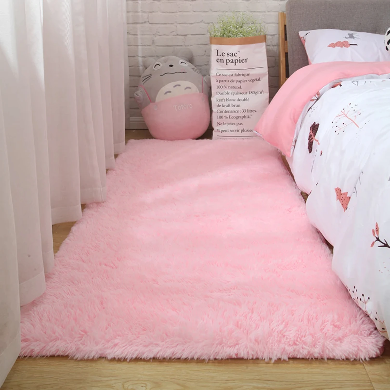 Soft, fluffy, and adorable Pink Bedroom Carpet for Childrens Room - Large White Floor Mat perfect for Cute Girls - Living Room