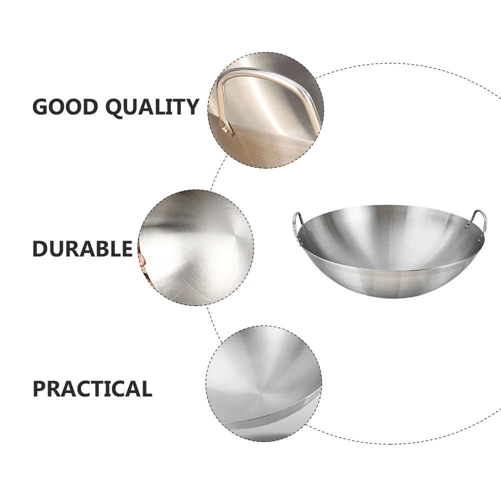 

1pc Stainless Steel Wok Double Handle Frying Pan Premium Kitchen Cooking Pot Household Multi-Functional Frying Pot For