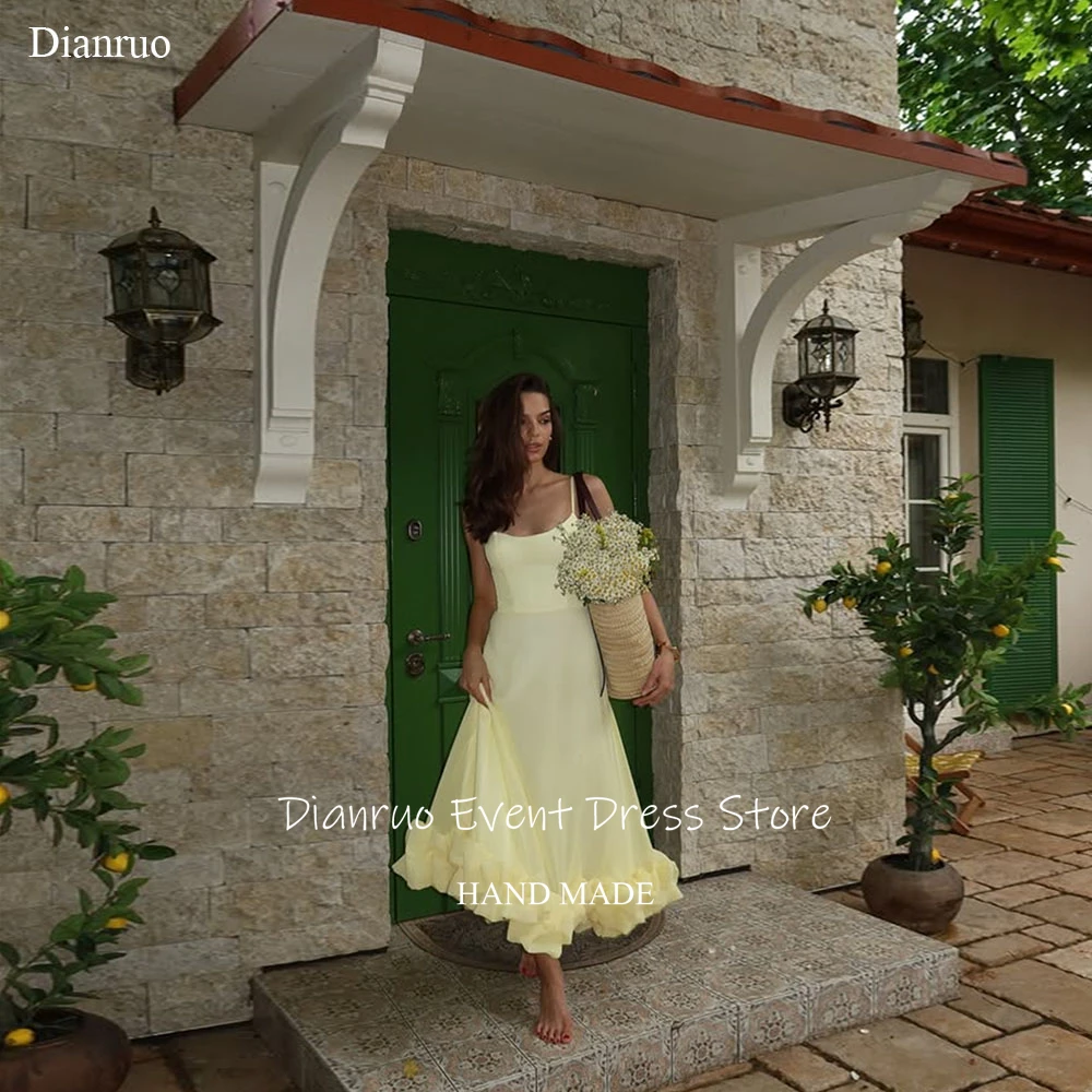 

Dianruo Yellow Square Neckline Evening Dress A Line Spaghetti Straps Vestido Formales Midi Vestidos De Verano 2026 Customized