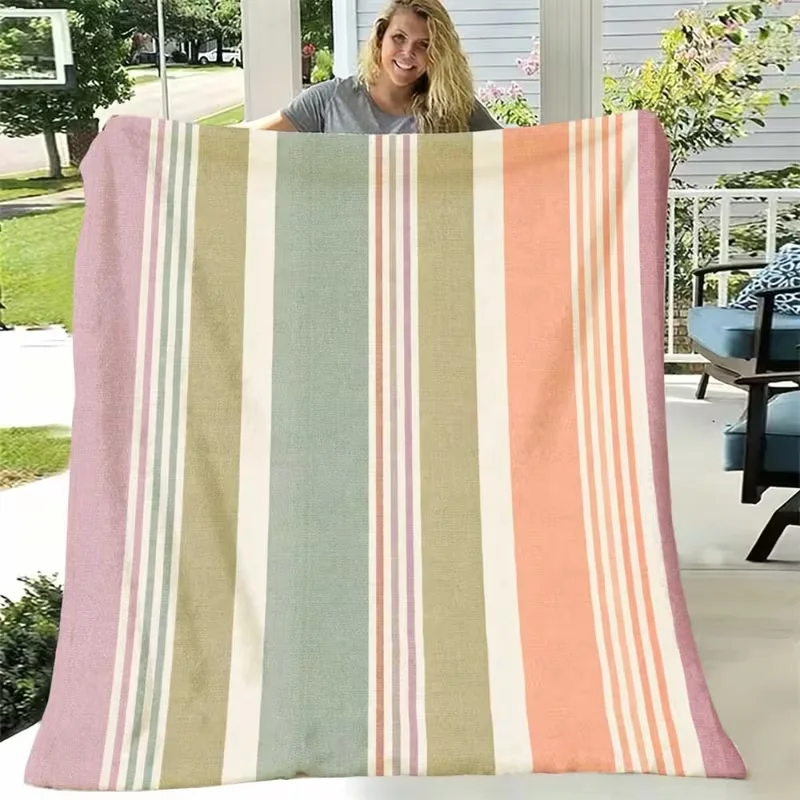 Minimalist Yellow Navy Grey Horizontal Stripe Blanket Multi Tone Striped Soft Lightweight Blanket All Season For Sofa Bed