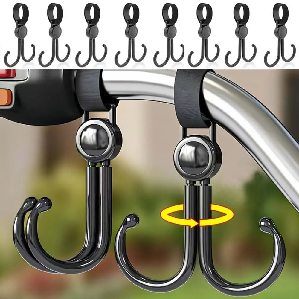 360 Degree Rotating Heavy Duty Handlebar Hanging Double Hook Heavy Duty Stroller Hook Clamp On Hands Free Hanging Hook