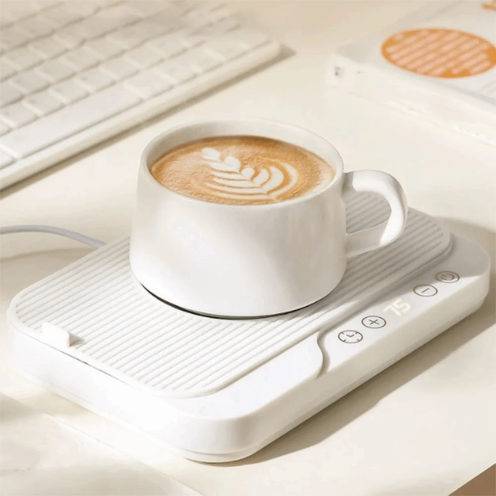 Touch Panel Electric Cup Heating Coaster with Silicone Pad Adjustable 8 Gear Temperature Mug Warmer Fast Heating