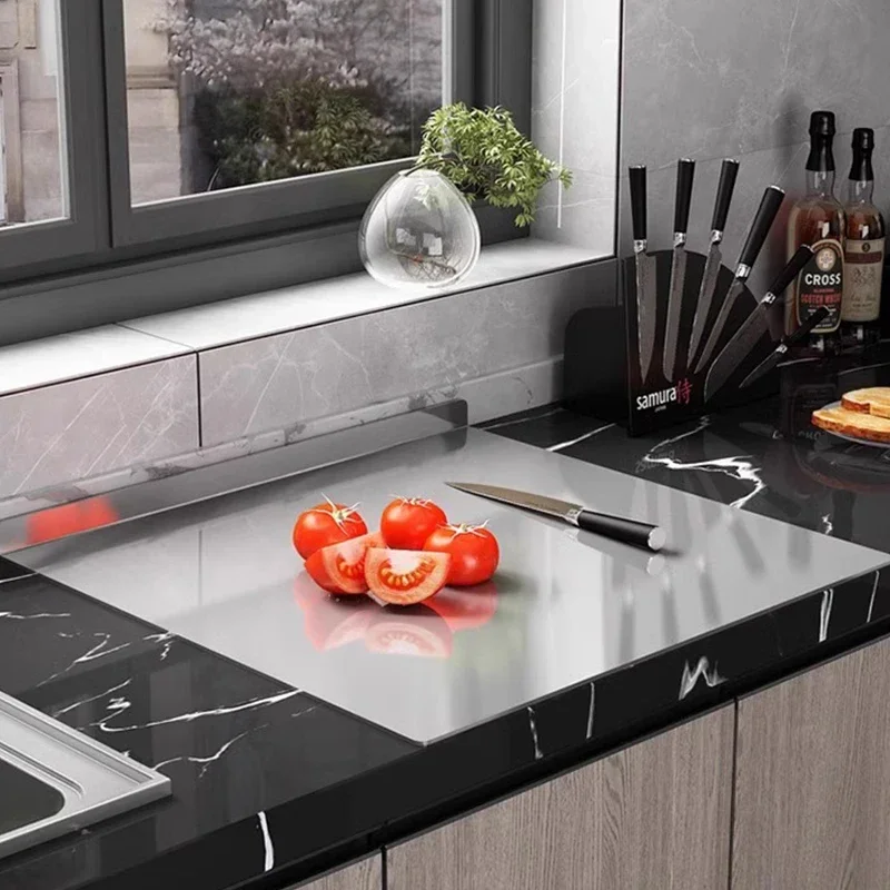 

Разделочная доска из нержавеющей стали, большая, легко чистящаяся, многофункциональная, устойчивая к плесени, двойная кухонная режущая поверхность для фруктов, овощей