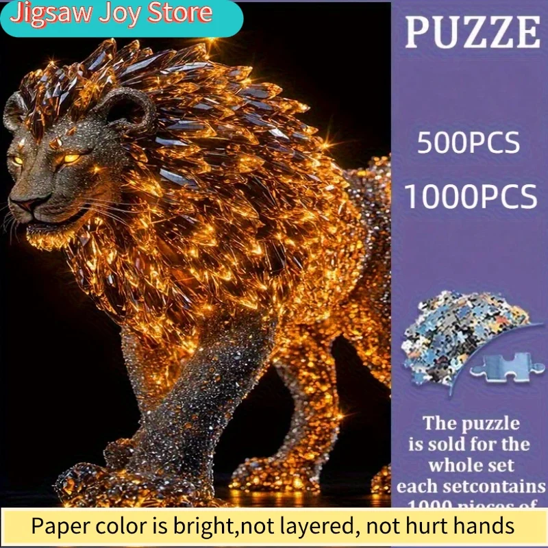 

500/Disney Puzzle, DIY Paper Jigsaw, Sparkling Crystal Lion King Crystal Puzzle, Lion King Animal Puzzle, Thick White Card Ma