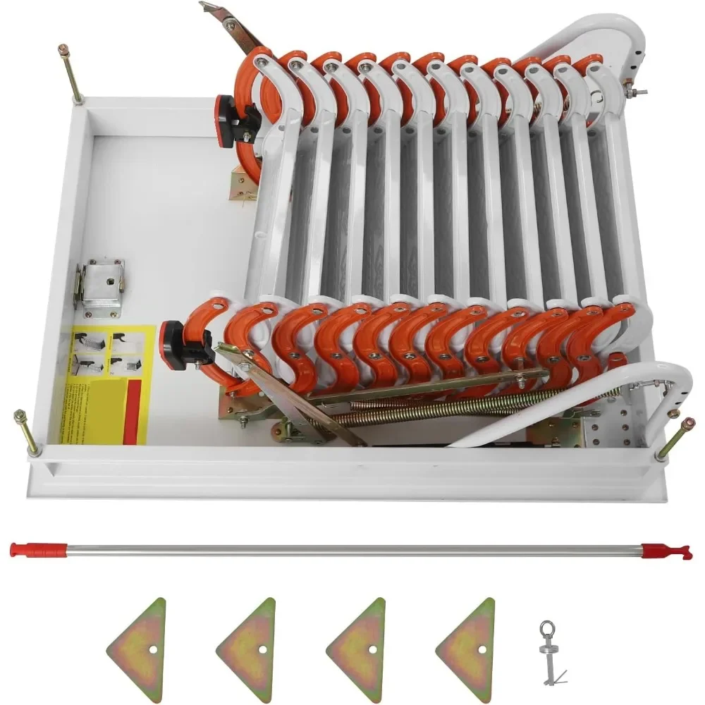 سلم عطلي عالي التحمل ذو 11 خطوة بسعة 661 رطلاً، نظام سحب قابل للطي بطول 9 أقدام، هيكل من سبائك الصلب للوصول العلوي