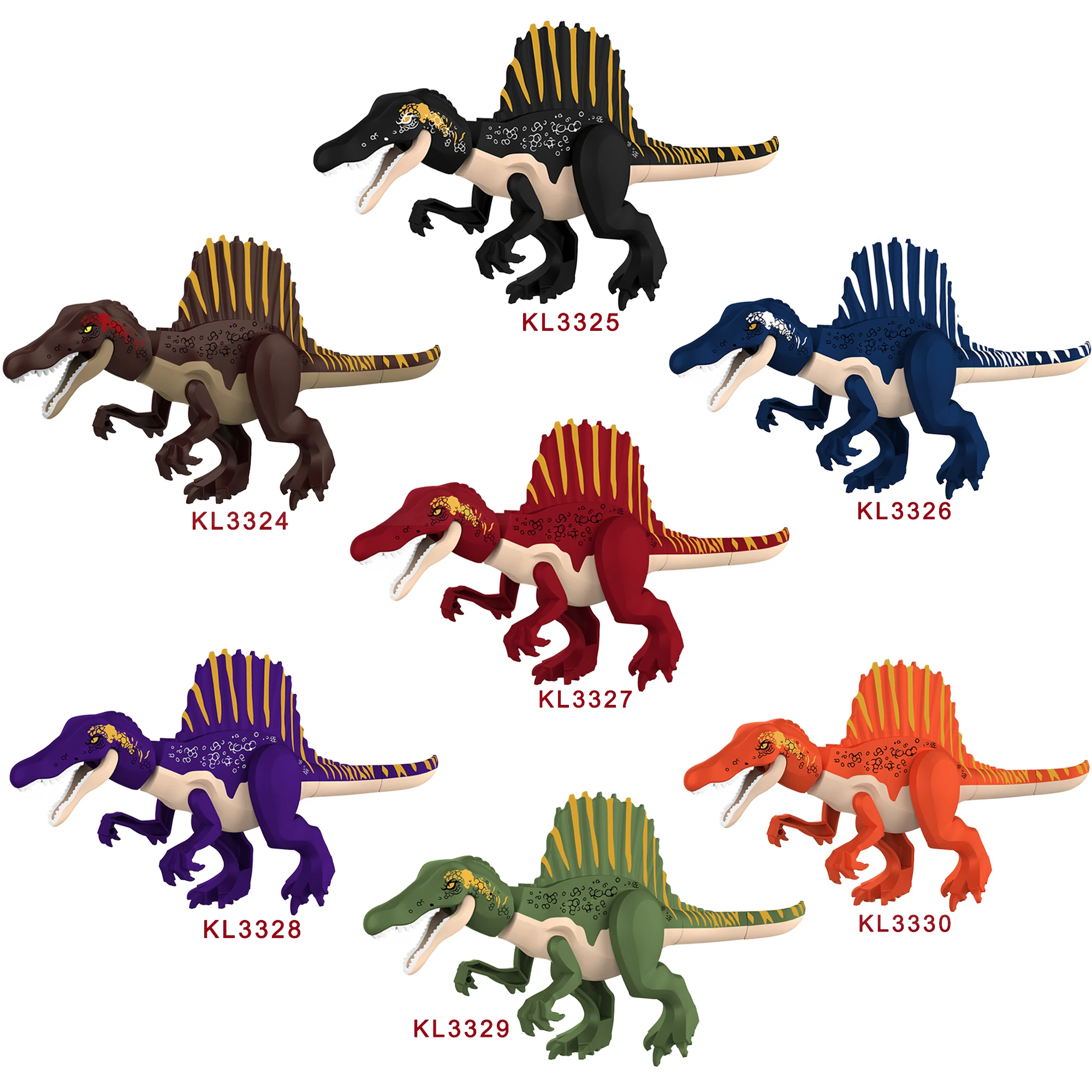 DIY Jurassic Dinosaur Spinosaurus Realistic Design Soft Rubber Material Building Bolcks Bricks Dinosauios figures Toy