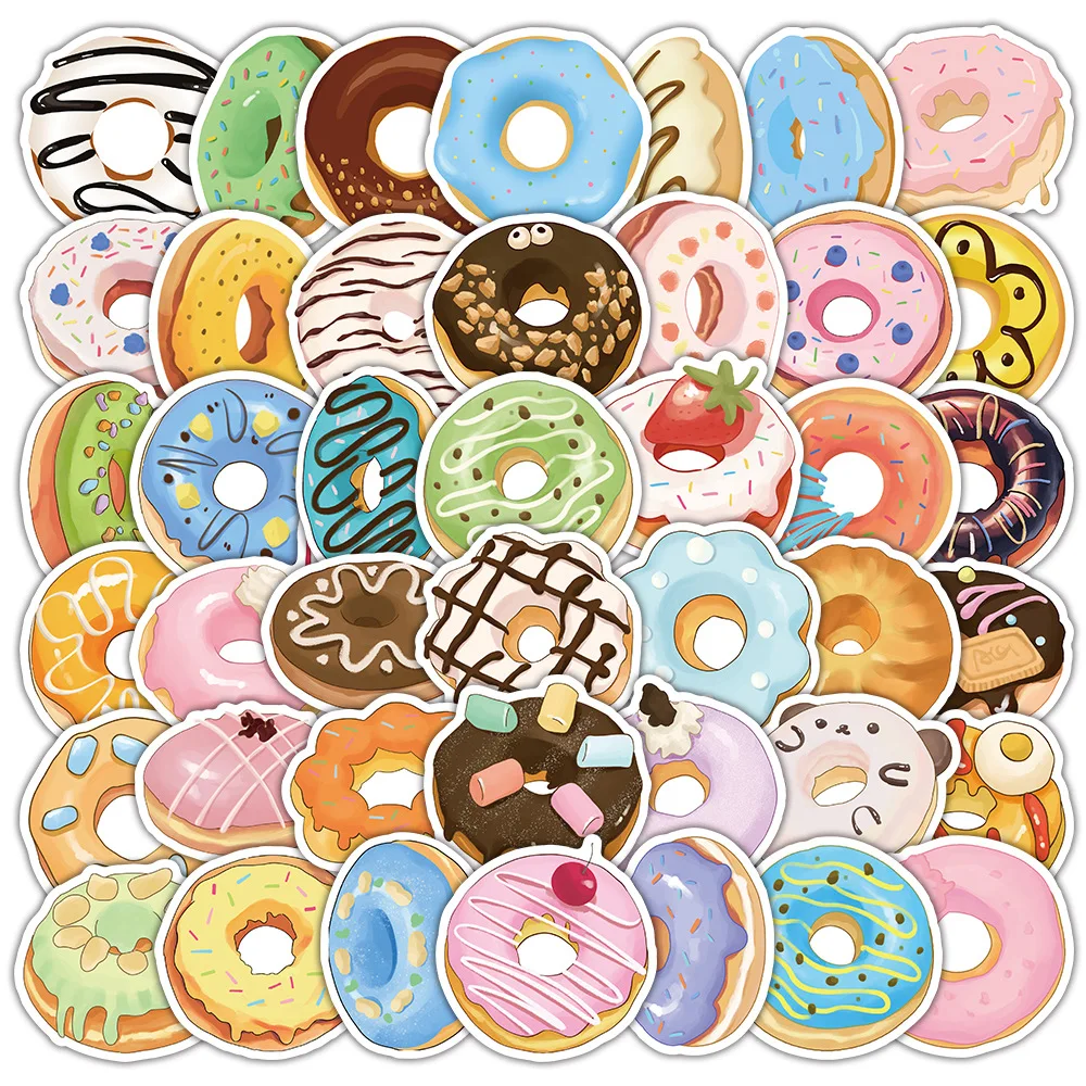 10/50Pcs Doughnut Graffiti Stickers Personalized Cartoon Desserts DIY Notebook Phone Case Helmet Guitar Waterproof Decoration