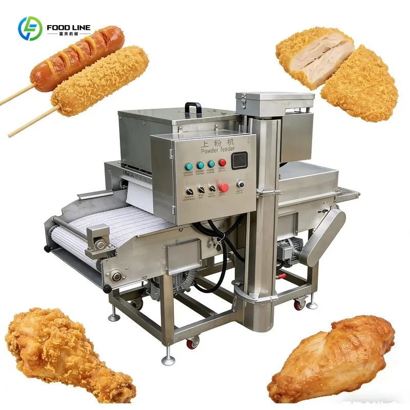 Customized Industrial Chicken Powder Coating Machine For Chicken Nugget Fish Meat Patty Breadcrumb Coating