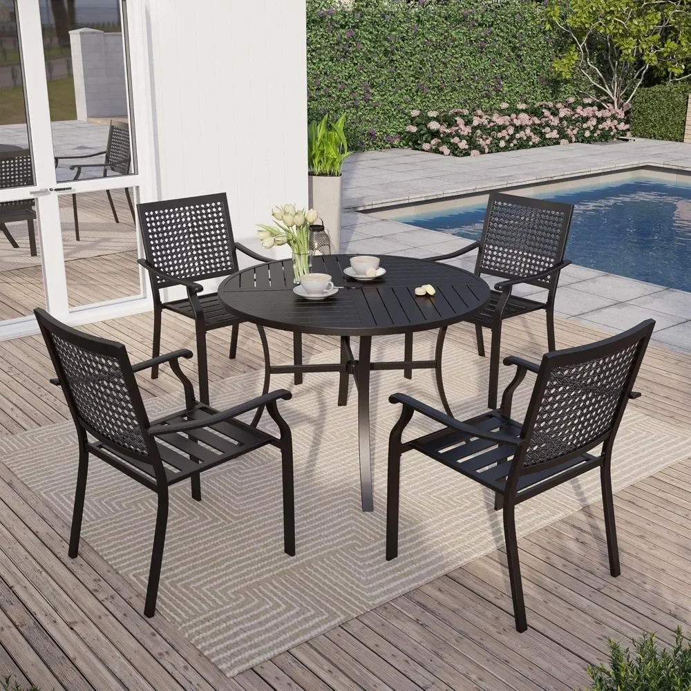 

Round Patio Table and Chairs Set, Outdoor Dining Set for 4, 5 Piece Metal Patio Furniture, 42" Black Table