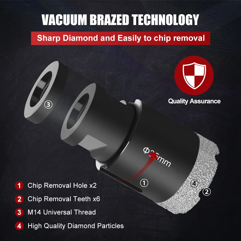 Imagem -04 - Thread Dry Vacuum Brazed Diamante Drilling Bit Porcelain Cup Saw Azulejo Granito Mármore Pedra Buraco Saw Angle Grinder Tools 1pc M14