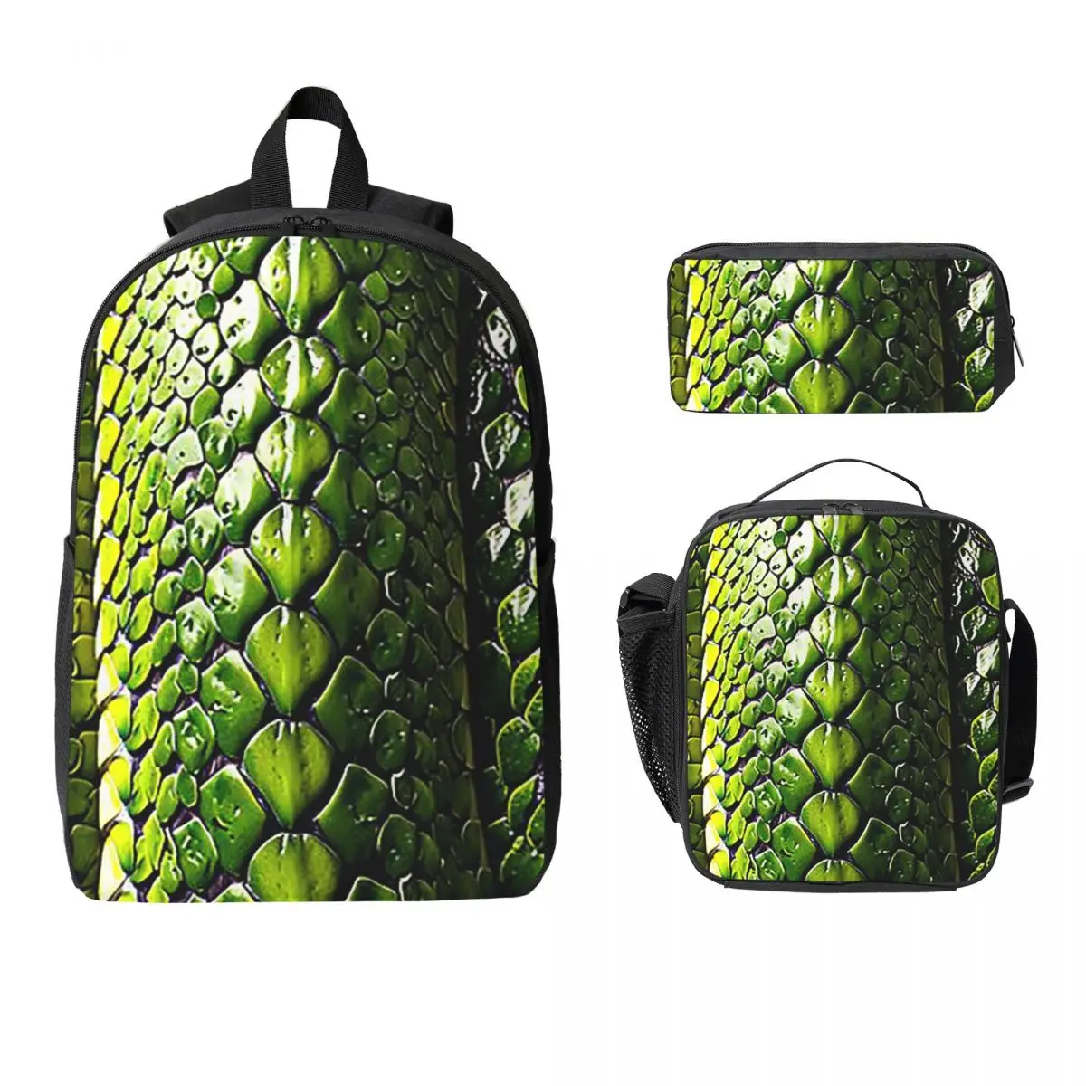 Snake Skin Green Snake Serpent Animal Backpack BookBag School Bag Computer Shoulder Bags 3ps Insulated Lunch Bag Pencil Case