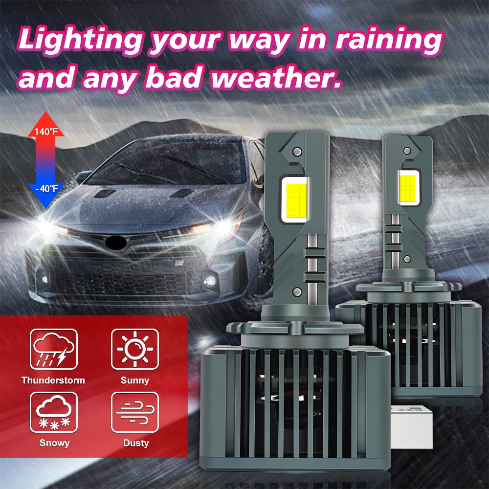 2Pcs Turbo D1S LED Headlight Bulbs D2S D4S D3S LED Headlamps 6000K White 30000LM 120W Car Head Lamp Replacement Bulbs