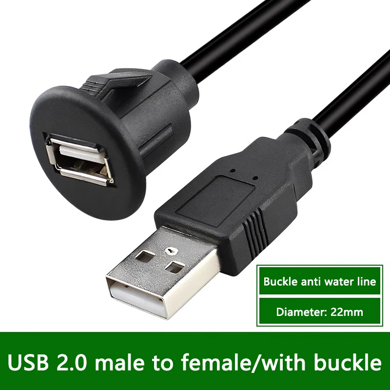 Car USB 2.0 Flush Mount Panel Extension Cable, Male to Female for Car Motorcycle Dashboard