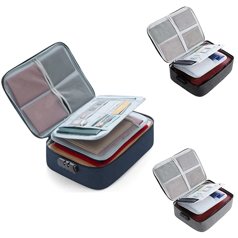 Important File Pocket Holder,Document Organizer Box,Oxford Waterproof Document Storage Bag With Safe Code Lock