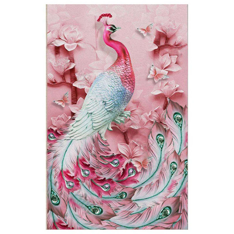 2Set Paint With Diamond Embroidery Diamond Painting Full Round Picture Of Rhinestone Lucky Fish & Pink Peacock