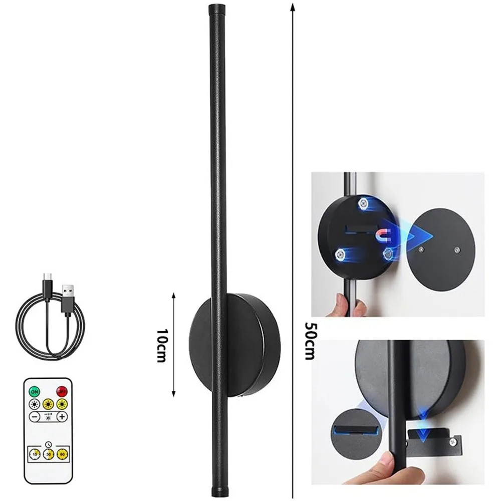 ロングストリップledウォールランプ充電式磁気取り付けウォールスコンス調光可能360度回転-°-調節可能なled照明-リビングルーム-廊下