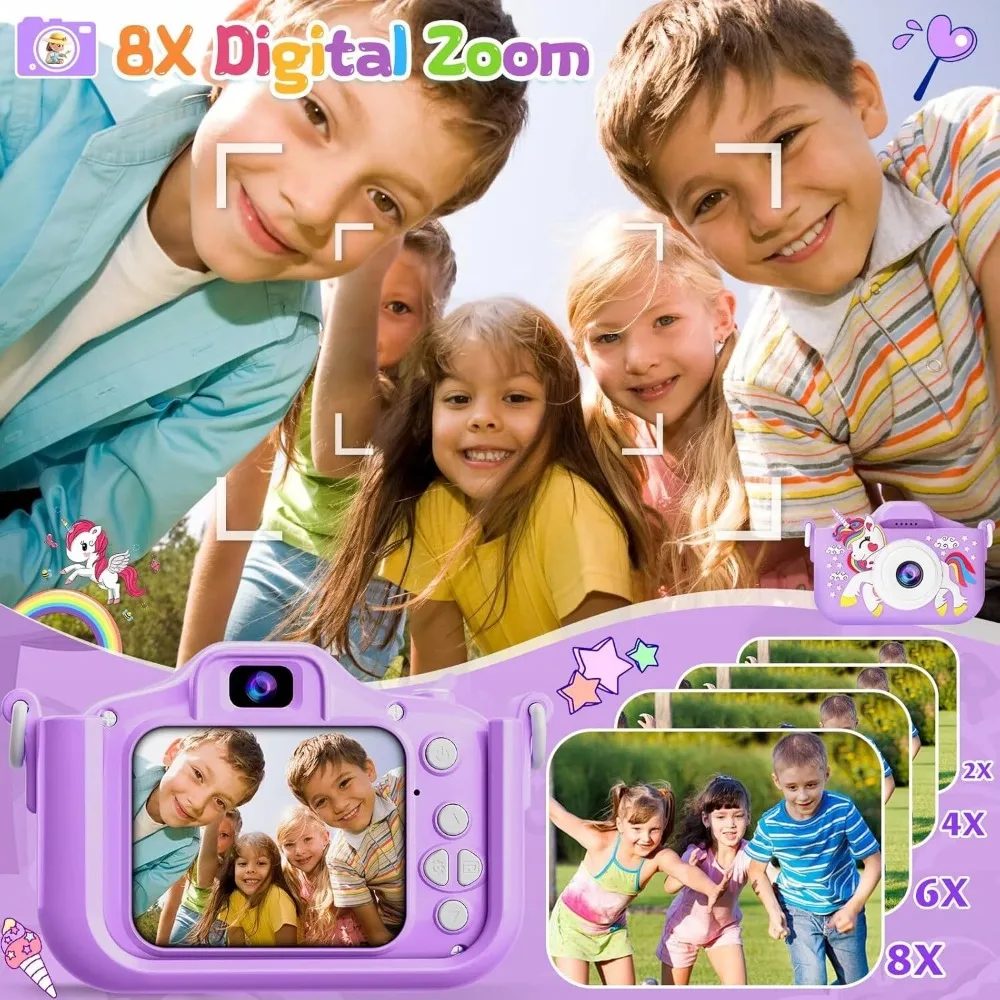 Appareil photo 1080P pour enfants filles, appareil photo à selfie numérique portable pour tout-petits avec carte SD 64G et jolie housse de protection