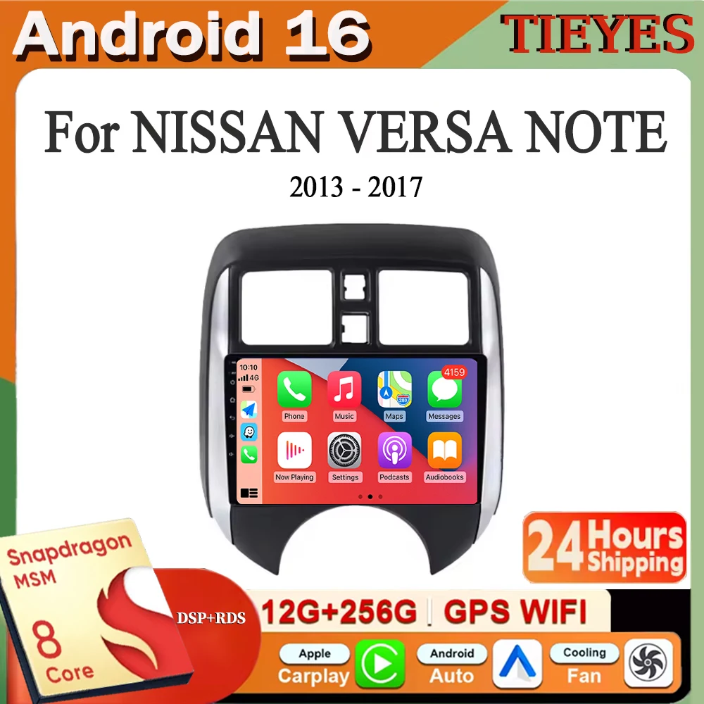 Android 16 for Nissan Versa Note 2013 - 2018 CarPlay&Auto Car Radio Stereo GPS Navigation Multimedia Player Wireless WIFI BT FM