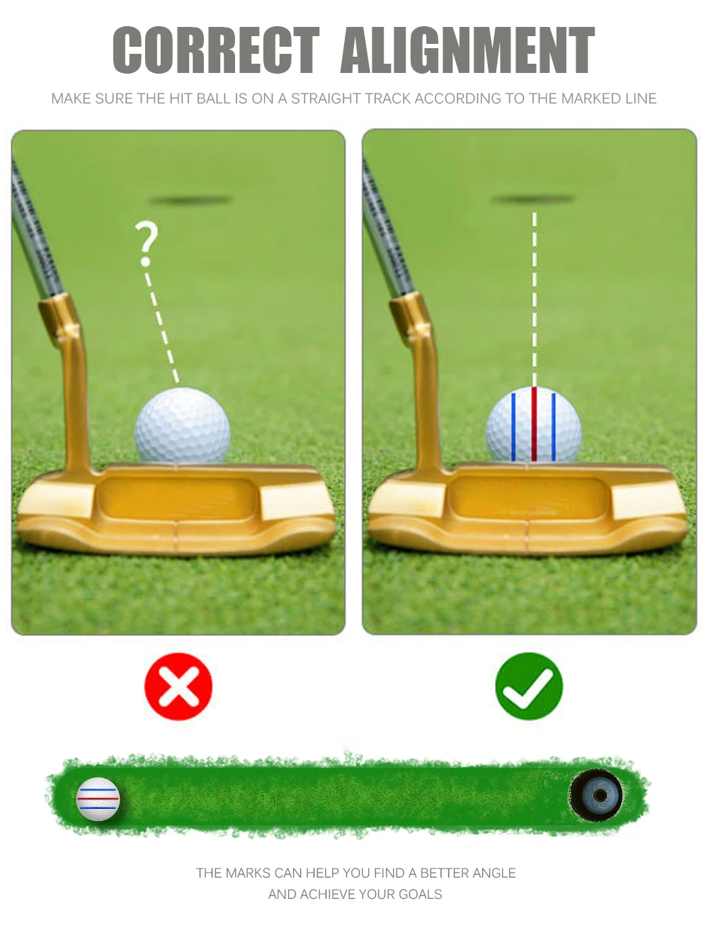 360-Grad-Drehbare Golfball-Markierungsvorlage mit Stift zur Verbesserung der Putt-Genauigkeit - Golf-Zubehör – Detail 2