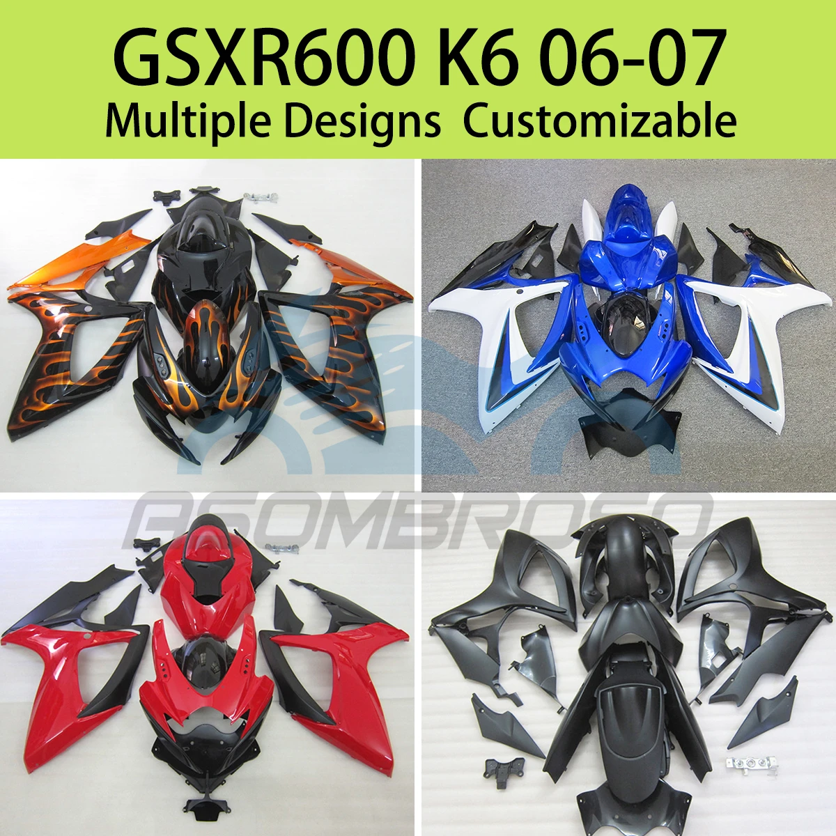 

GSXR 600 750 06 07, комплект обтекателей из АБС-пластика для SUZUKI GSXR600 GSXR750 K6 2006 2007, настраиваемые полные обтекатели для мотоцикла