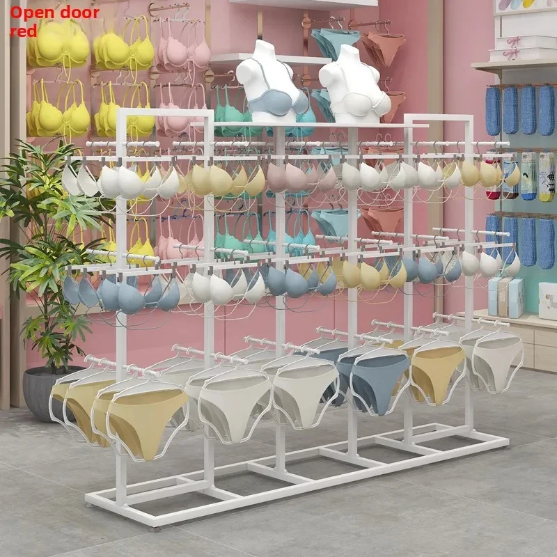 custom.Modern Gold Metal Rack Bra and Shorts Positive Hanging Underwear Display on Middle Island Display
