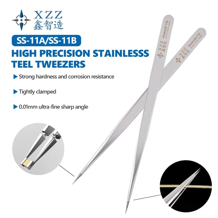 XZZ SS-11A/SS-11B 0.01MM Hand-Polished Stainless Steel 3D Tweezers for Mobile Phone Repair Mainboard Flying Wires Clamping Tools