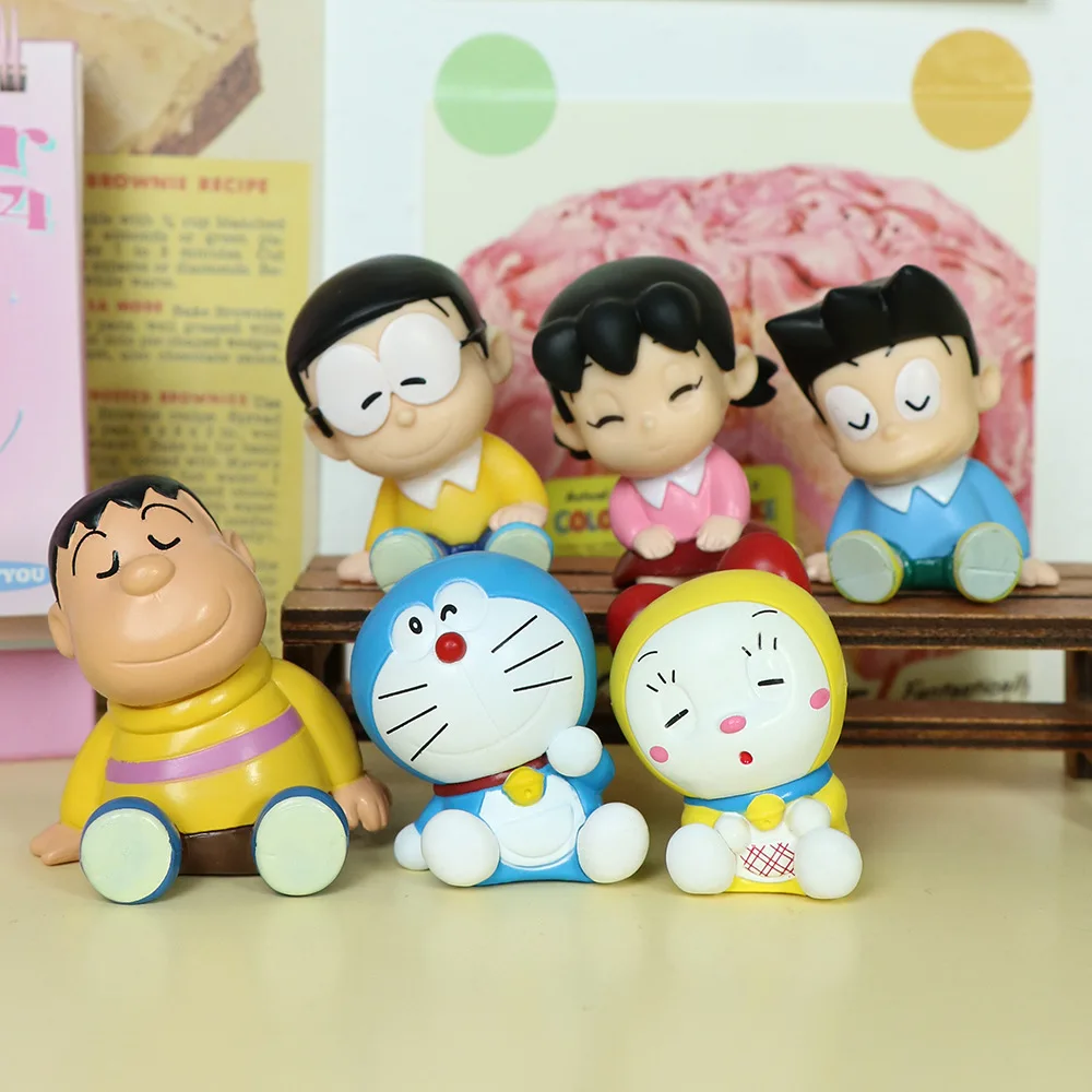 Anime Doraemon Q Versão Mini Action Figure, PVC Modelo Estátua, Anime Brinquedos, Enfeites de Carro, Desk Decor, Presentes Boneca, Em Caixa, 6Pcs por Conjunto