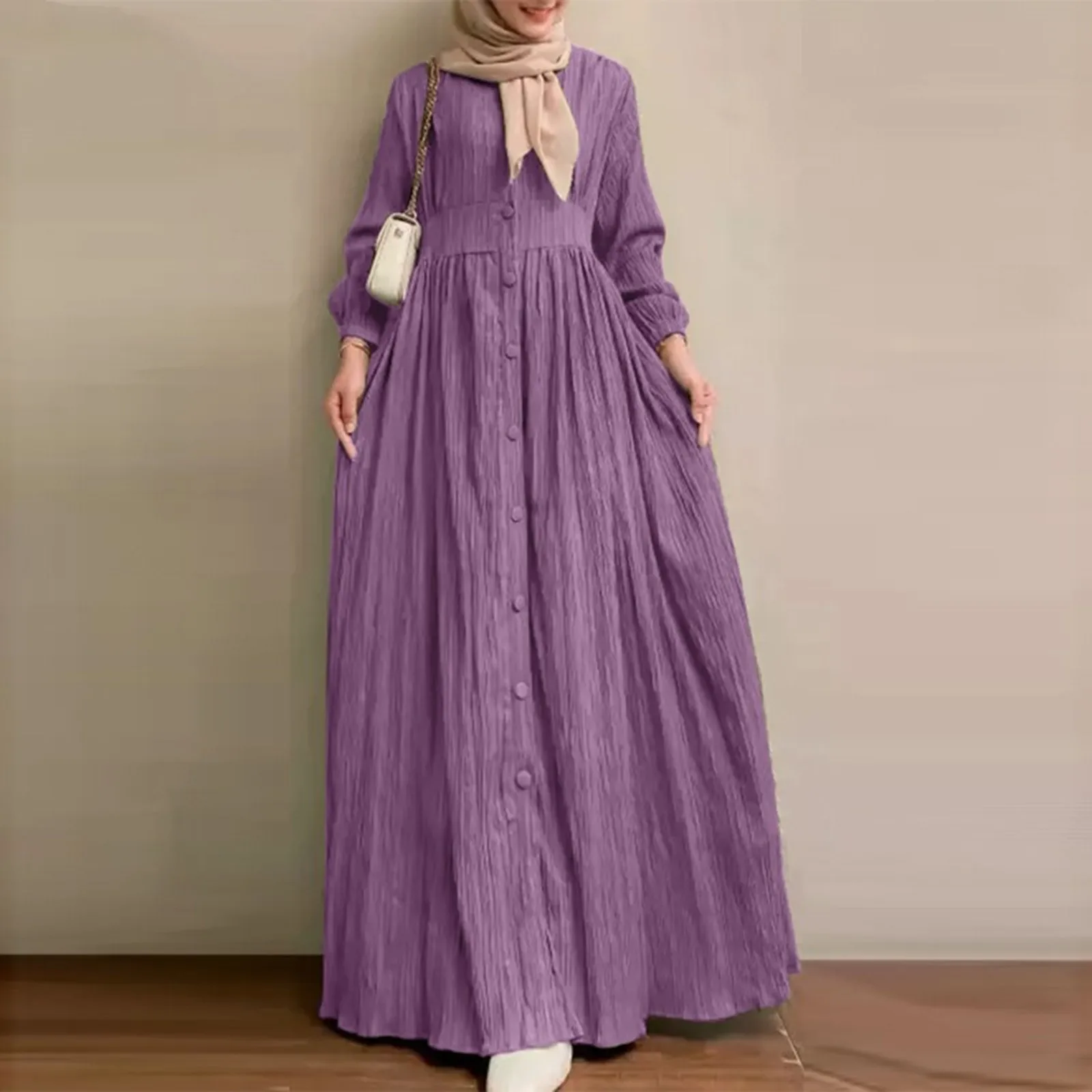 Vestido largo musulmán de manga larga para mujer, vestido veraniego Vintage elegante e informal con botones, ropa islámica de Dubái Abaya 2024