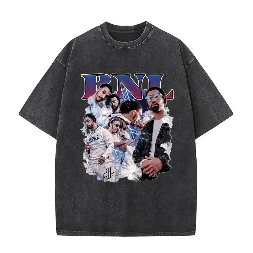 Le Monde Chico T Shirts French Rapper PNL Vintage Washed T-shirt Men Women Hip Hop Fashion Oversized Short Sleeve Tops T-shirts