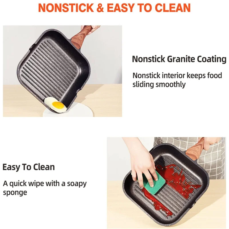 

A19F-Grill Pan For Stove Tops Non-Stick Marble Coating Aluminum Induction Steak Pan With Pour Spout