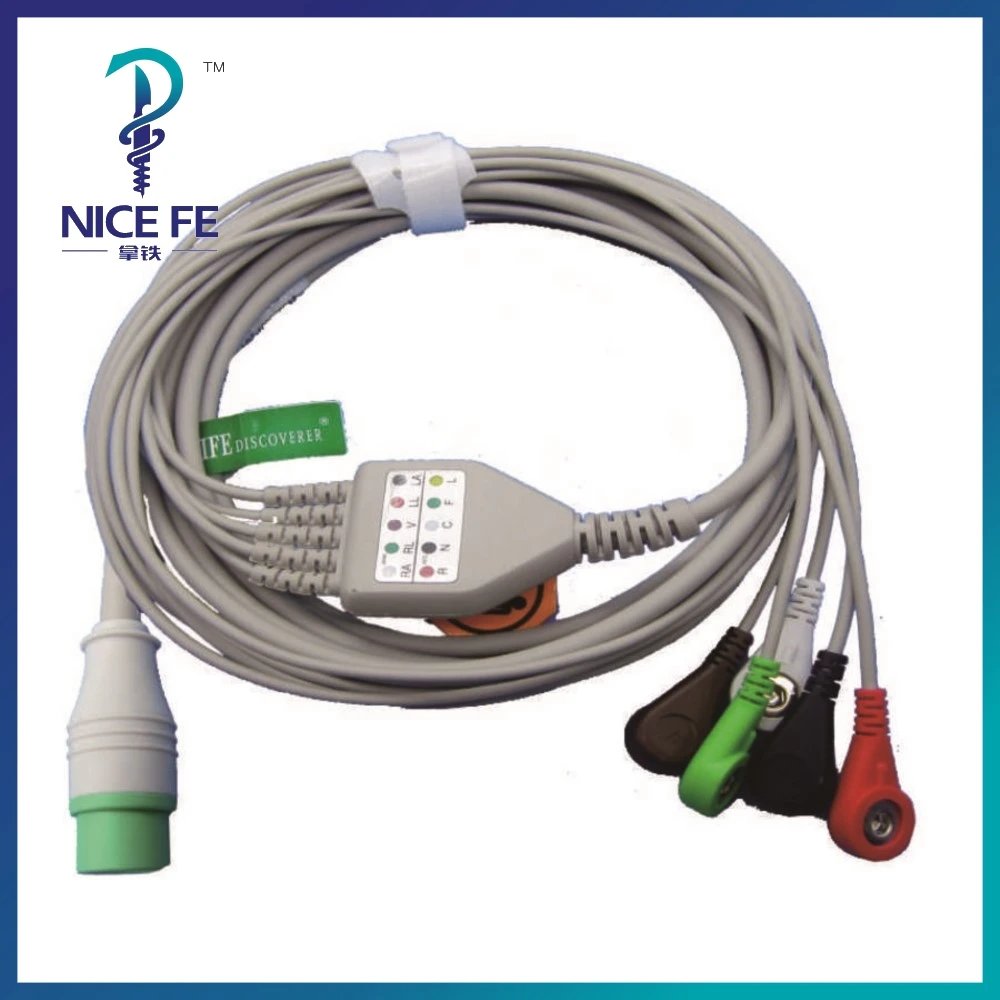 EC-220 One-piece ECG Patient Cable IEC With 3leads 5leads Snap clip For china zoncare ECG Electrocardiograph Monitor